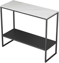 Rock Board Sofa Side Corner Few Living Room Iron Square Table Small Tea Table Bedside Cabinet (Color : Black+white) Commemoration Day