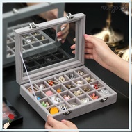 ROSEGOODS Velvet Ring Box Tray, 12 /24 Grid Portable Jewellery Organiser Storage, Exquisite Desktop 
