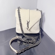 YSL鱷魚皮白色肩背包