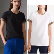 Bur Evergreen Style Ladies' Short Sleeved T-Shirt with Classic Plaid Curl Edged Sleeves