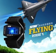 SKMEI Jam Tangan Pria Digital LED Aircraft Black Bentuk Pesawat Tali Karet Skemei Skimei Jamtangan L