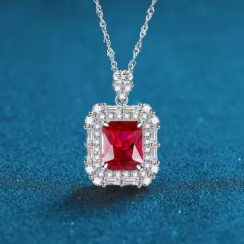 Luxury Solid Platinum PT950 Women's pink diamond red diamond blue pendant full diamond necklace