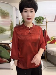 Áo Sơ Mi Lụa in Hoa Cổ Truyền Thống Trung Quốc Mùa Hè Mới Cho Mẹ Trung Niên Và Cao Tuổi Áo Sơ Mi Nhỏ