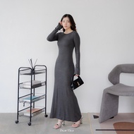 Dear Elea Flo Dress Rib Knit Maxi Long Dress Long Sleeves Bodycon Dress Long SleeveWanita