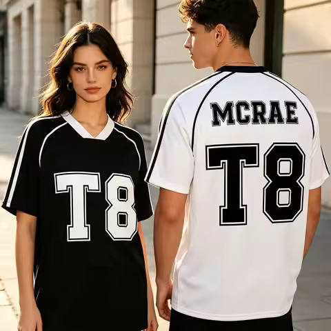 Tate McRae T8 Soccer Jersey Unisex Streetwear Football Tees V-neck Short Sleeve Loose Summer Tshirts