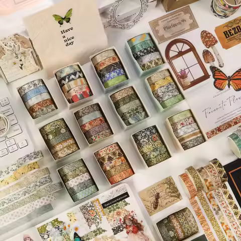 5 Rolls Vintage Poem Painting Washi Tape Flower Plant Masking Tapes DIY Scrapbooking Journaling Plan