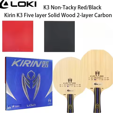 LOKI Kirin K3 5-layer Solid Wood 2-layer Carbon Table Tennis Racket Blade&Kirin K3 Non-Tacky Rubber 