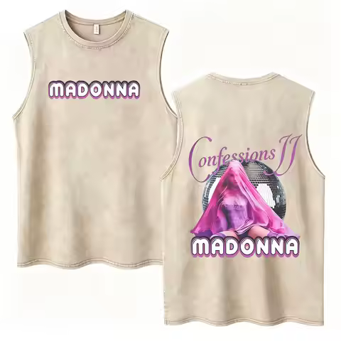 Madonna CONFESSIONS II Album Tour 2026 Print Vintage Washed Vest Tshirt Men Women Hip-hop Loose Casu