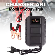 Casan Aki Motor Mobil 20 - 120Amper 12Volt/24Volt With LCD Indikator Portable Automatic Charger Batt