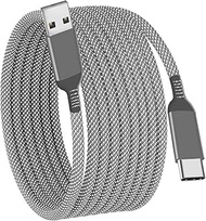 USB C Cable 26FT 1Pack,Extra Long USB-A to USB-C Cable Braided Fast Charger Cord Compatible with iPhone 15,Sony PS5,Samsung Galaxy S24 S23 S22,A15,Note 9 Plus,OnePlus 10 Pro,Nintendo Switch,Moto(Grey)