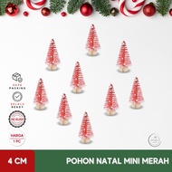 MERAH Red Mini Christmas Tree Table Decoration Christmas Tree Miniature Decoration Real Wood 4cm Uni