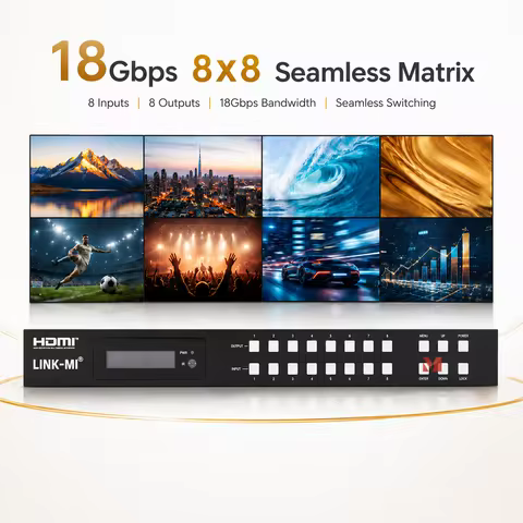 8x8 HDMI Matrix Switch 4K60Hz 18Gbps Seamless Matrix Switcher HDCP 2.2 HDMI Matrix RS232 Web GUI