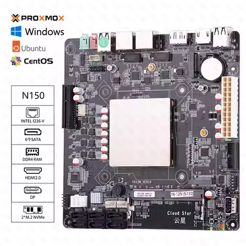 Mini ITX Motherboard N150 for DIY NAS Support DDR4 Max 32GB 2*2.5G RJ45 6*SATA3.0 2*M.2 NVME Low Pow