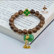 Agarwood Ring with 4-leaf clover charm and hanging money bag charm - Free Brocade Box