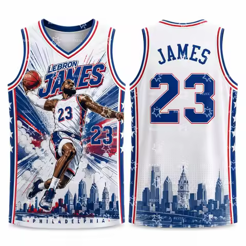 26-27 Philadelphia Basketball Fan Jersey LeBron James No.23 Football Jersey Summer Sports Men's T-Sh