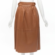 JOSEPH Betty brown lambskin leather belted A-line midi wrap skirt FR34 XS