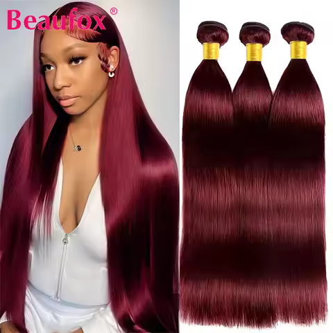 Beaufox Straight Human Hair Bundles 99J Colored Bundles Human Hair Brazilian Straight Hair Bundles 1