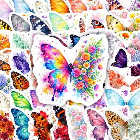 50 PCS Exquisite Colorful Butterfly Stickers for Notebook Skate Cup Decoration Cute Colorful Butterf