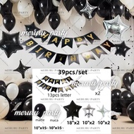 30 40 50 60 70 80th Silver Black Happy Birthday Foil Balloons Set Adults Birthday Party Decorations
