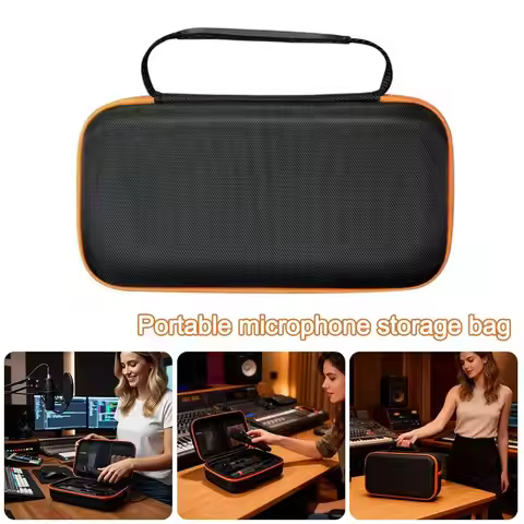 Hard Shell Microphone Case Dual Capacity Handheld Wireless Microphone Organizer Shockproof Carrying 