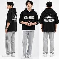 Scratchhouse - Men's Oversized Boxy Fit Short Sleeve Hoodie Dominate The SkyWanita StreetwearOrigina