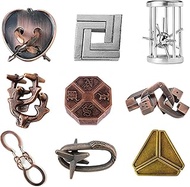 FantasyDay 9 Pcs Brain Teaser Puzzle,Metal Puzzle, Unlock Interlock IQ Test Game, Magic Trick Toy Gi