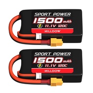 Hilldow 11.1V Lipo Battery 3S 120C 1500mAh Lipos Batteries Rechargeable with XT60 Plug for RC Models