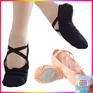 Ballet Shoes with Full Canvas and Split Sole - Cross Strap (Mon) Available in Pink and Black, Sizes 