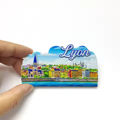 Lyon, France 3D Resin Fridge Magnet: Colorful Cityscape of Lyon River, Buildings & Skyline, Fun Home