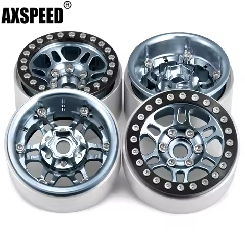 AXSPEED 4Pcs Metal 1.9 inch Beadlock Wheel Hub Rims for 1/10 Axial SCX10 90026 90046 AXI03007 TRX4 R