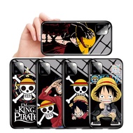 For iPhone 7 8 Plus X 11 Pro XS MAX XR Luxury Soft Edge Anime OnePiece Luffy Casing Tempered Glass Phone Case Cover