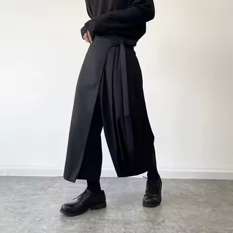 2025 Men Black Harem Pants Black Samurai Pants Men Loose Straight-Leg Pants Chinese Style Male Casua
