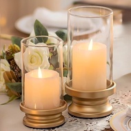 NUPTIO Hurricane Candle Holder Gold: Set of 2 Candle Holders for Pillar Candles with Clear Glass Sle