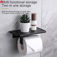 Black Toilet Roll Holder Aluminum Toilet Paper Holder with Phone Shelf Wall Mounted Toilet Roll Holder