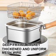 【fdhjtyhtjj】Stainless Steel Oil-Saving Frying Pan Square Deep Fryer Pot with Basket Handle Versatile