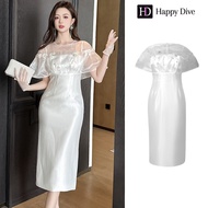 Happy Diva เดรสผู้หญิง เดรสสีขาว เดรสแขนบาน เดรสซาติน เดรสทำงาน เดรสไฮโซ เดรสวินเทจ เดรสออกงาน เดรสป