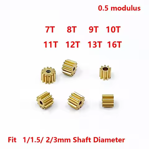 5pcs/lot 0.5 Modulus 7T 8T 9T 10T 11T 12T 13T 16T Teeth Metal Copper Gear For Spindle Gear Fit 1mm 1