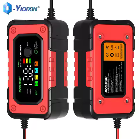 FOXSUR Smart Car Motorcycle Battery Charger For EFB GEL WET AGM Color Screen Display Motocycle Repai