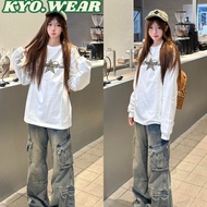 KYO Korean Style Long-Sleeved T-Shirt For Women Printed With "Aich Vum" OVERSIZE Pattern Cotton Supe
