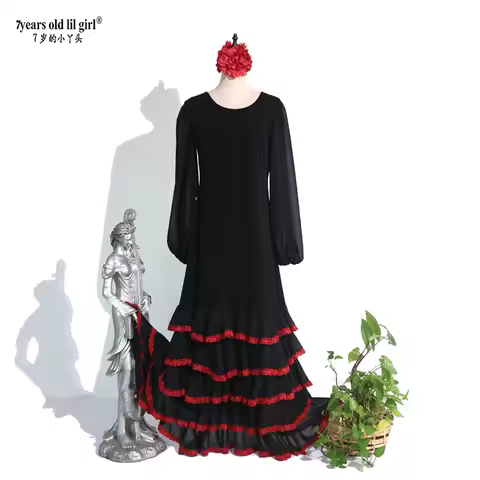 Dance Dress Spanish Flamenco Modern Dance Italian Thickened Chiffon Swing Skirt Multi-layer GM05