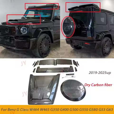 Dry Carbon Bonnet Hood Scoop Front Rear Spoiler Roof Light Spare Tire Body kits For Benz G-Class W46