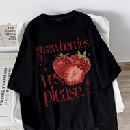 <![CDATA[Womens Cotton Strawberry Print Fashionable Oversized T-Shirt]]>
