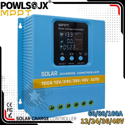 POWLSOJX MPPT Solar Charger 60A/80A/100A Selectable, Dual USB & 3-Stage Protection for Street Light/
