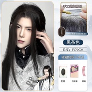 ผมปลอมสไตล์จีนโบราณสำหรับผู้ชายและผู้หญิงผมยาวตรงสีดำผมปลอมที่สวมใส่ได้ตลอดทั้งปีผมปลอมแบบสวมที่ครอบ