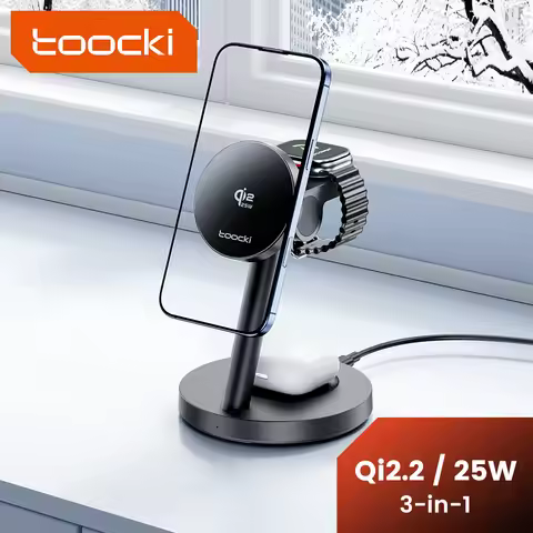 Toocki QI2.2 25W Wireless Charger 3-in-1 Masafe Charger Stand for iPhone 17 16 Apple Watch Samsung G