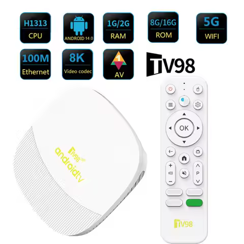 TV98 ATV MAX Android 14 Smart TV Box Ultra HD 8K Allwinner H313 2GB 16GB Dual Band 5GWiFi BT Voice R