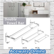 40/50/60cm Wall Mounted Black Oxide Aluminium Bathroom Double Towel Bar Rack with Hook Punch Free In