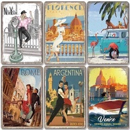 Vintage Metal Travel Posters  City Girls Plaque Art for Wall Decor Monaco Rome Biarritz Venice x Inc