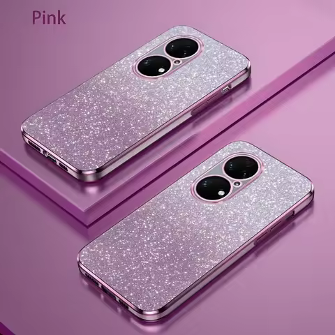 For Huawei P50 Luxury Electroplated Glitter Case For Huawei P50 Pro Soft TPU Bumper Transparent Phon