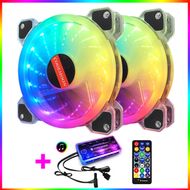 全城熱賣 - 酷月玉魄rgb風扇 12cm機箱風扇靜音幻彩發光臺式電腦靜音散熱風扇（2個玉魄RGB風扇+1套音樂控制器）